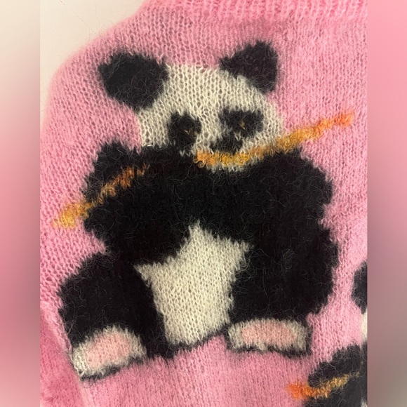 Vintage 80s Susie Lee Mohair Hand Knit Panda Sweater - Picture 4 of 5
